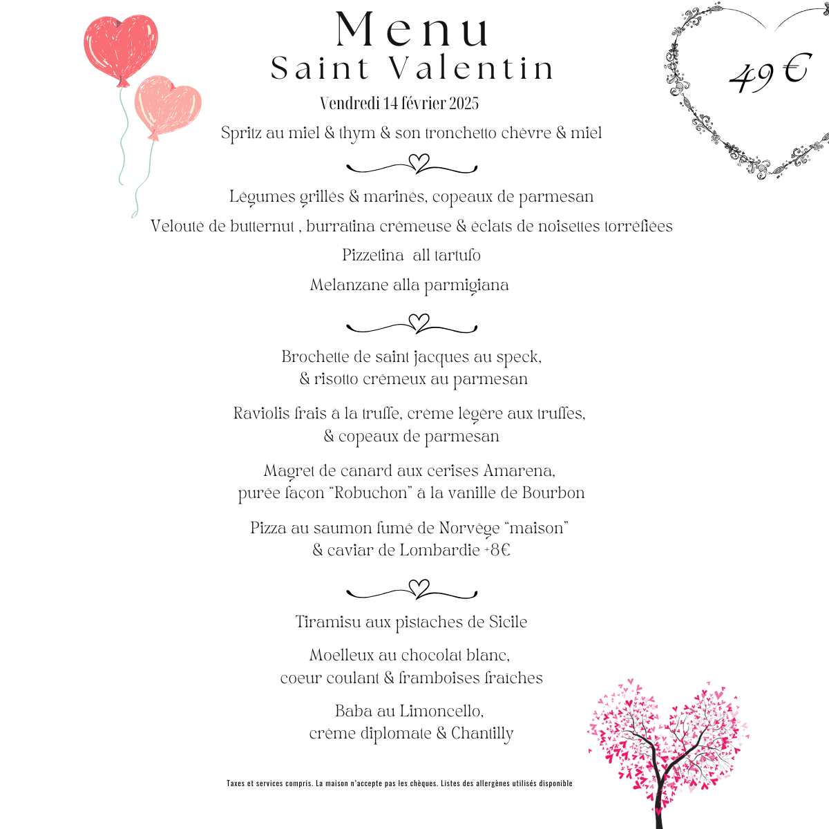 La Cantina restaurant italien Le Vésinet Menu Saint Valentin fév 2025 La Cantina restaurant italien Le Vésinet pizzas