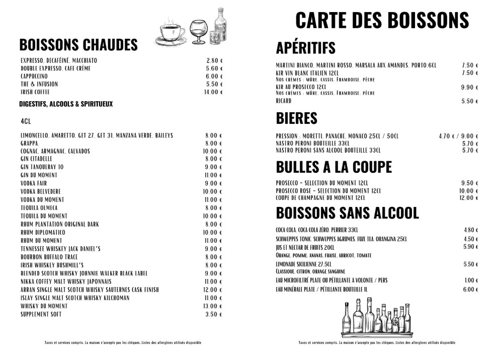 Carte boissons La Cantina