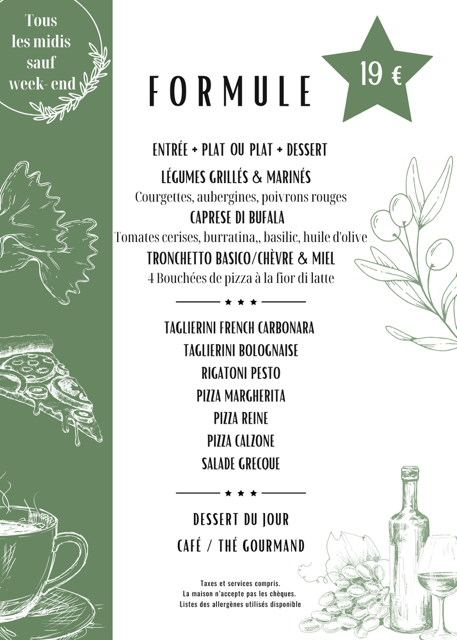 Menu formule midi La Cantina restaurant italien Le vésinet