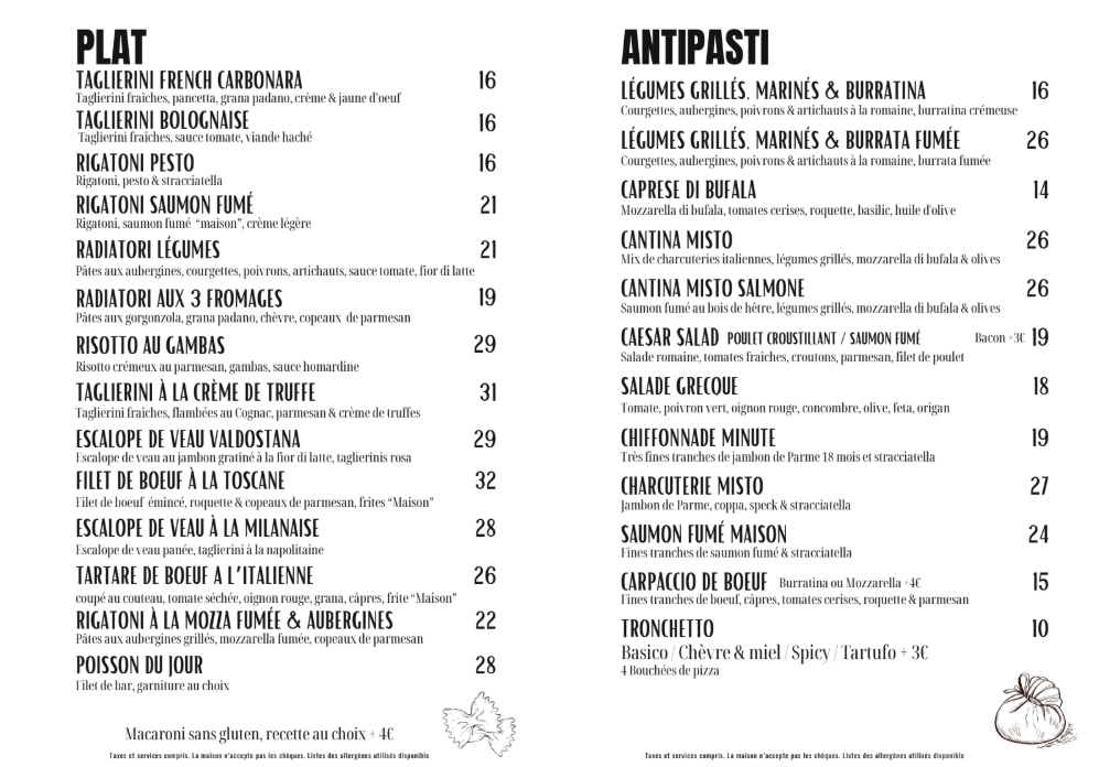 Menu plat La Cantina Le vésinet