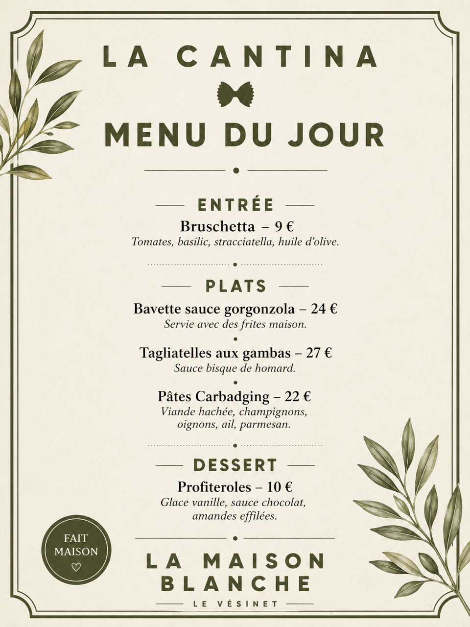 Menu La Cantina aout 2026